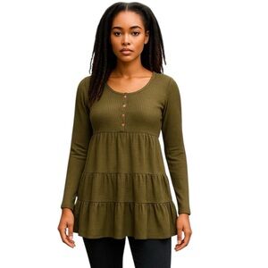 Waffle knit babydoll blouse size Small New